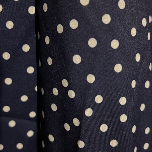 Navy blue belted polka dot ankle length dress. - Picture 5 of 5